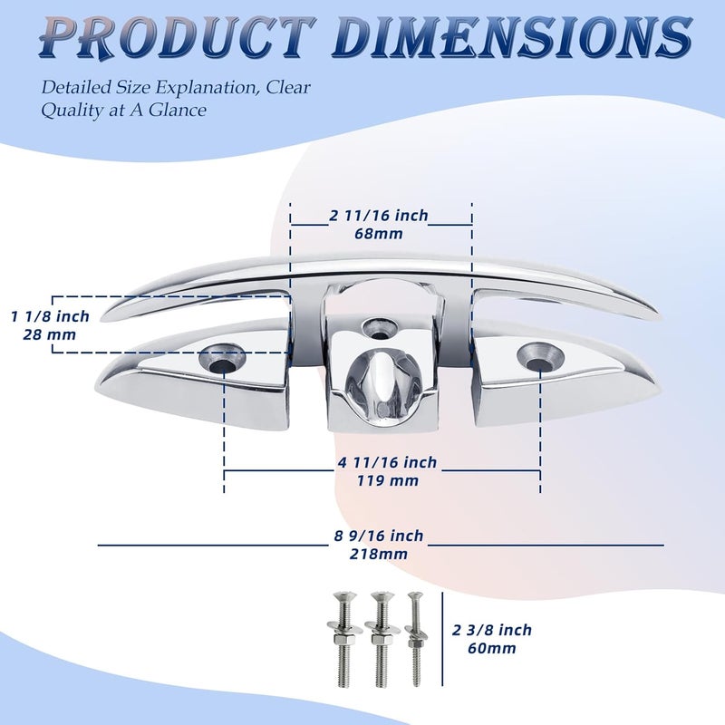 YANYUCB Boat Cleats 5''6''8 inch 316 Stainless Steel Boat Folding Cleats,Marine Grade Flip up Dock Cleat Folding Cleat Rope Cleat Boat Cleat for Boat Kayak with Fasteners - Image 2